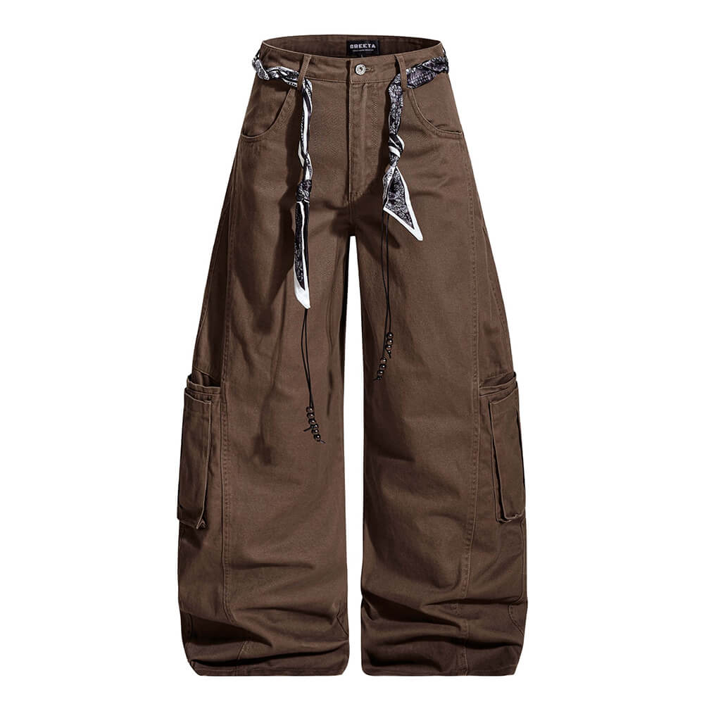 Retro Street Style Loose Wide-Leg Cargo Scimitar Pants