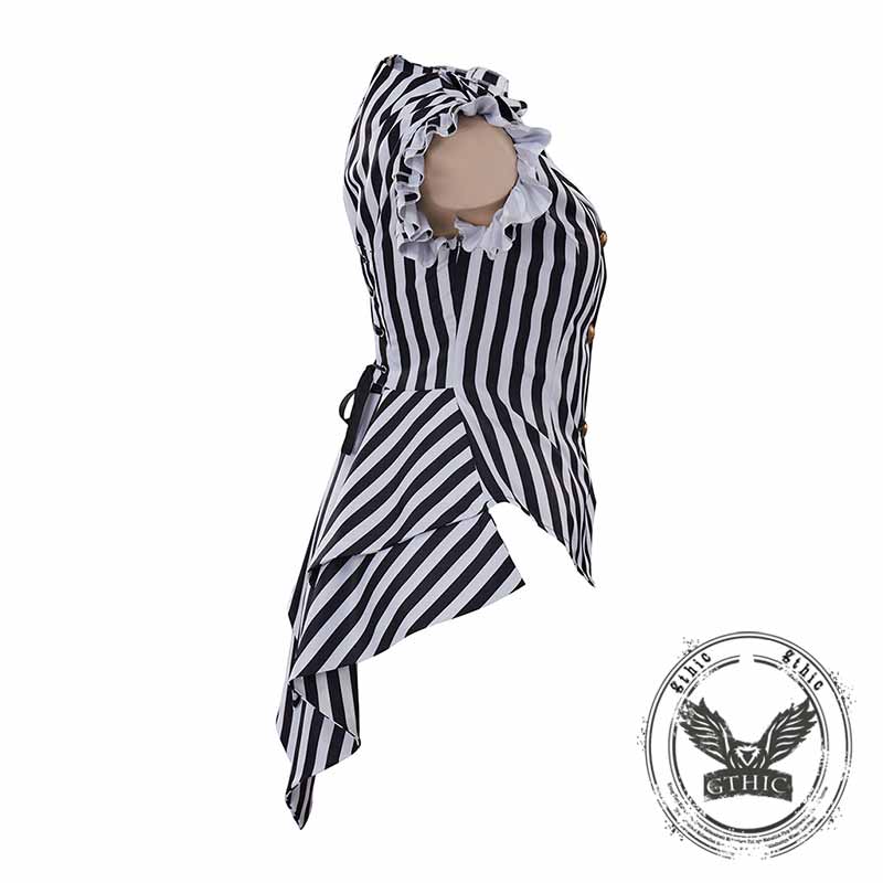 Retro Striped Print Lace-Up Ruffle Sleeves Top | Gthic.com