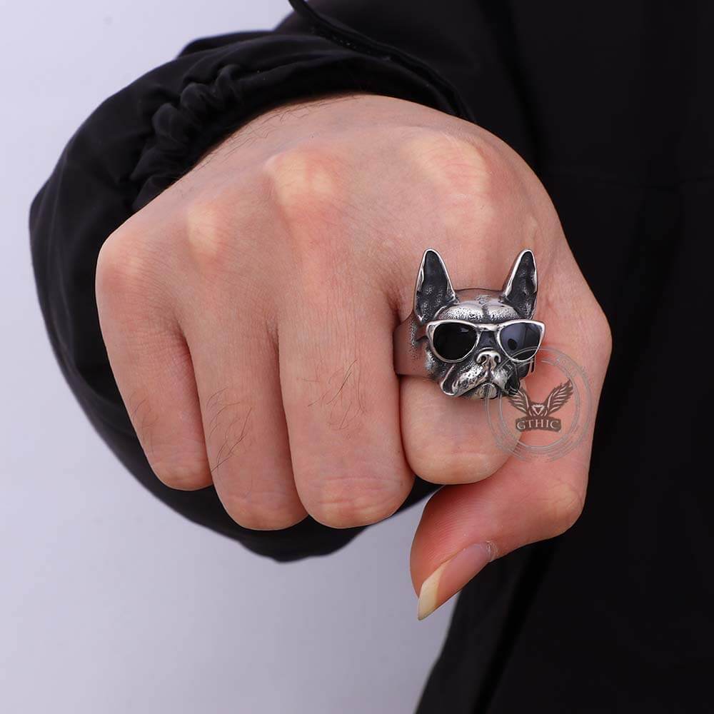 Retro Sunglasses Puppy Drip Glue Stainless Steel Ring | Gthic.com