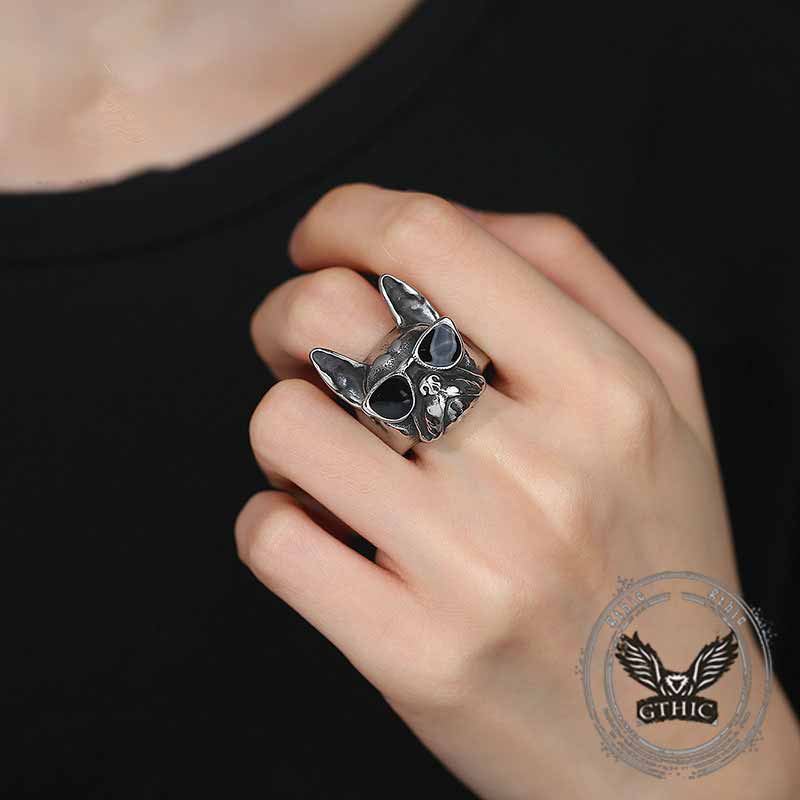 Retro Sunglasses Puppy Drip Glue Stainless Steel Ring 02 | Gthic.com