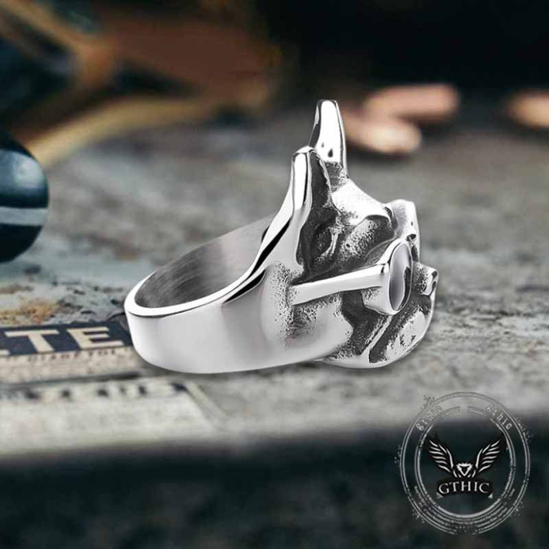 Retro Sunglasses Puppy Drip Glue Stainless Steel Ring