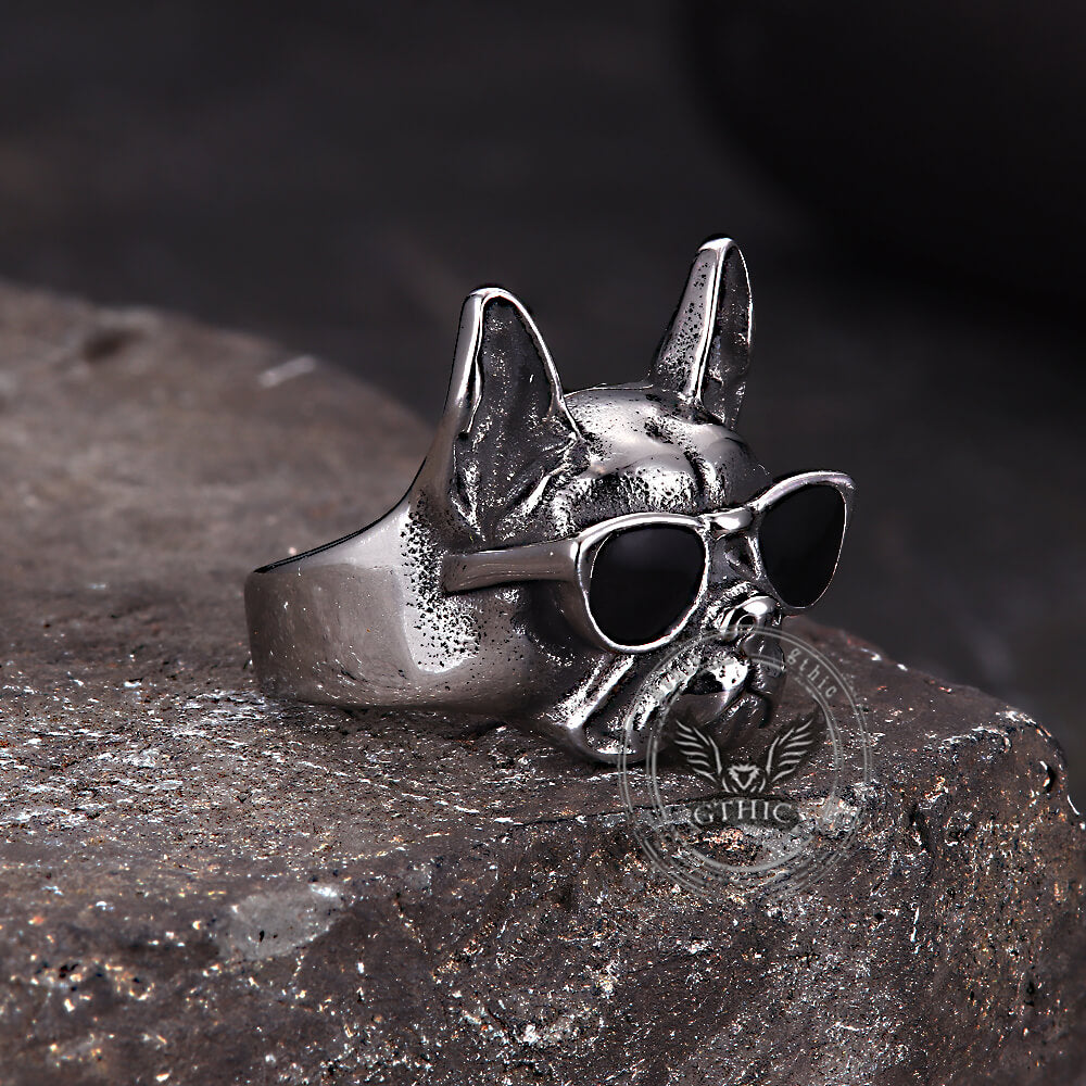 Retro Sunglasses Puppy Drip Glue Stainless Steel Ring | Gthic.com