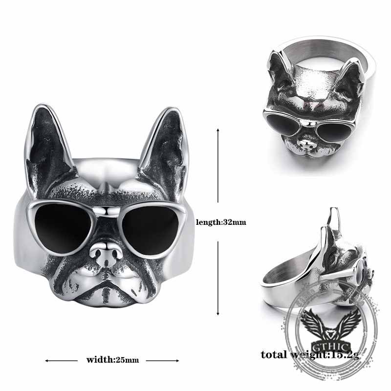 Retro Sunglasses Puppy Drip Glue Stainless Steel Ring