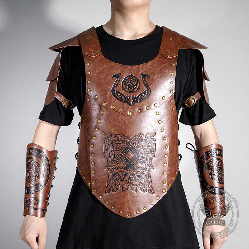 Retro Tree of Life Embossed Knight PU Leather Bracers | Gthic.com