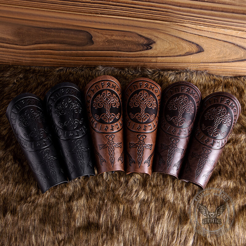 Retro Tree of Life Embossed Knight PU Leather Bracers | Gthic.com