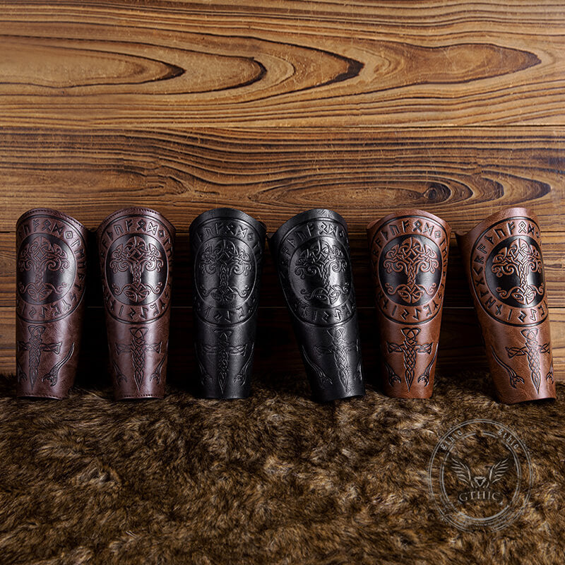 Retro Tree of Life Embossed Knight PU Leather Bracers | Gthic.com