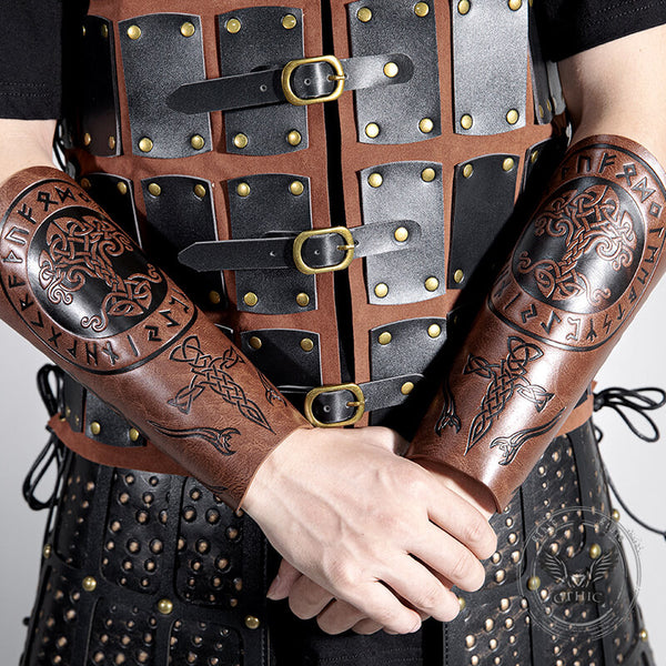 Retro Tree of Life Embossed Knight PU Leather Bracers | Gthic.com