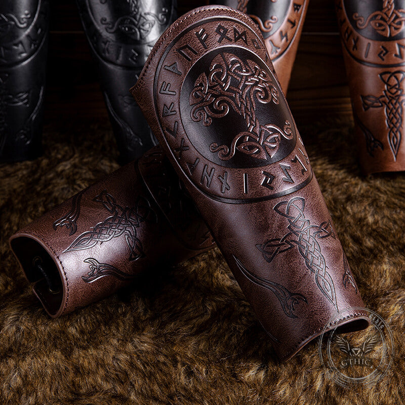 Retro Tree of Life Embossed Knight PU Leather Bracers