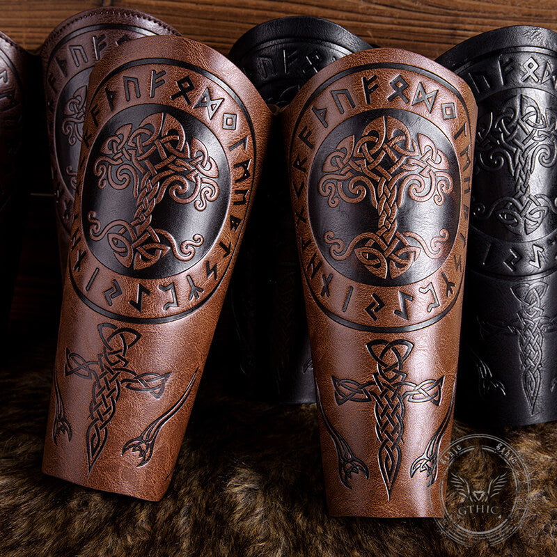 Retro Tree of Life Embossed Knight PU Leather Bracers | Gthic.com