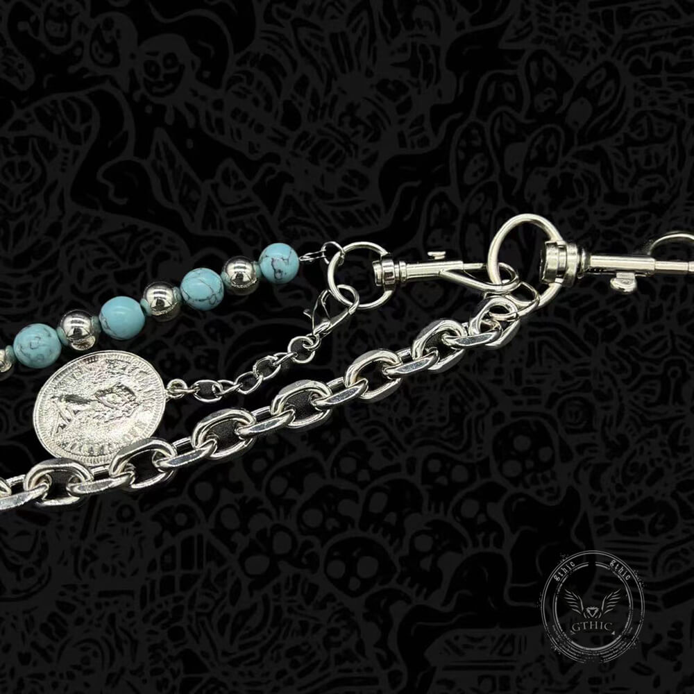 Retro Turquoise-Beaded Double-Layer Alloy Pants Chain