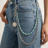 Retro Turquoise-Beaded Double-Layer Alloy Pants Chain | Gthic.com