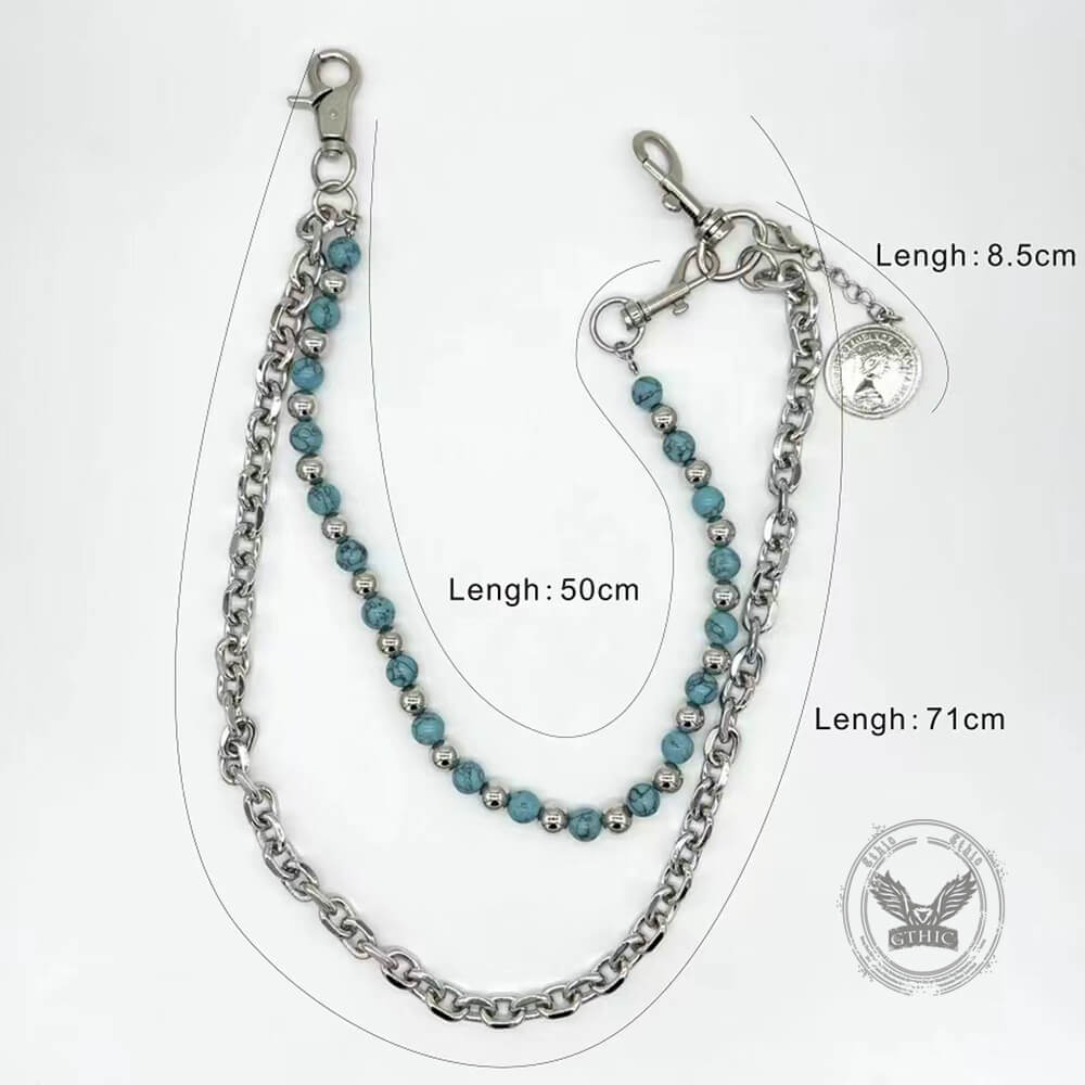 Retro Turquoise-Beaded Double-Layer Alloy Pants Chain