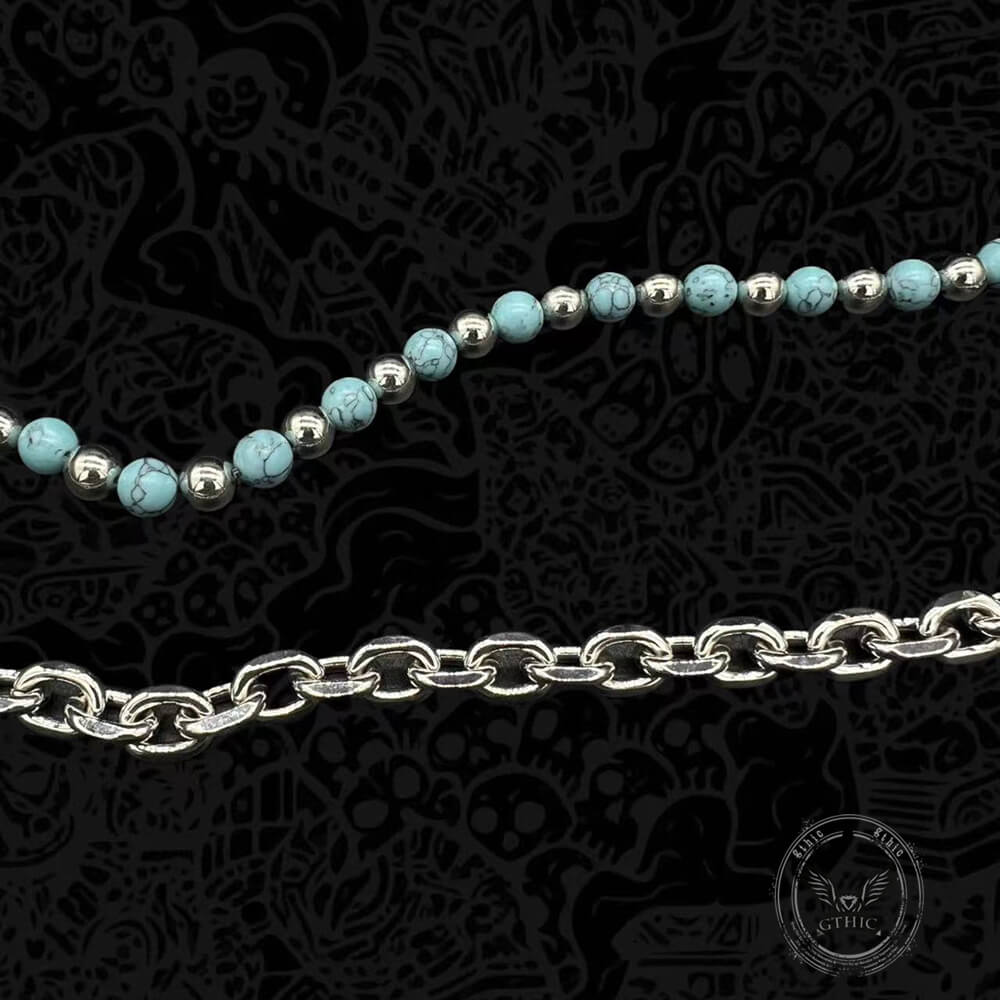 Retro Turquoise-Beaded Double-Layer Alloy Pants Chain