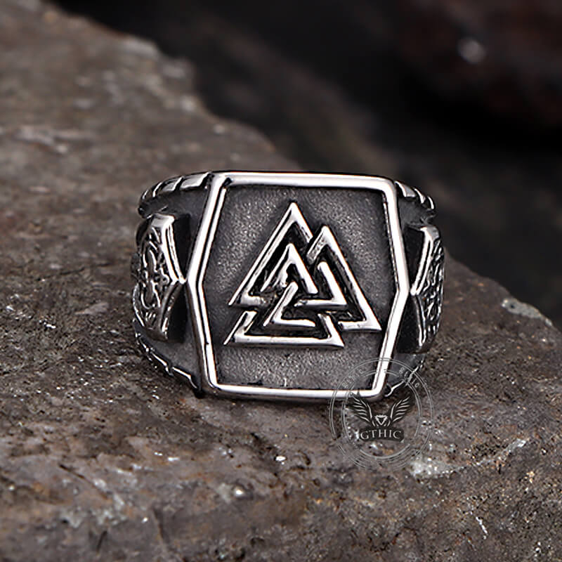 Retro Valknut Odin Triangle Stainless Steel Viking Ring