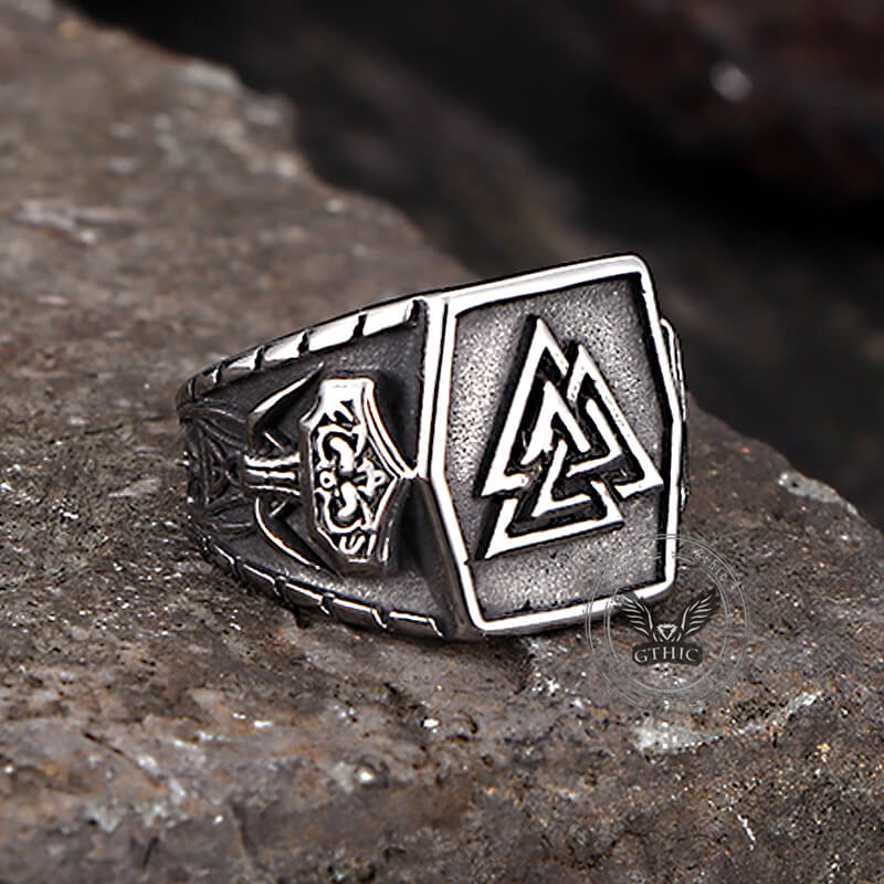 Retro Valknut Odin Triangle Stainless Steel Viking Ring