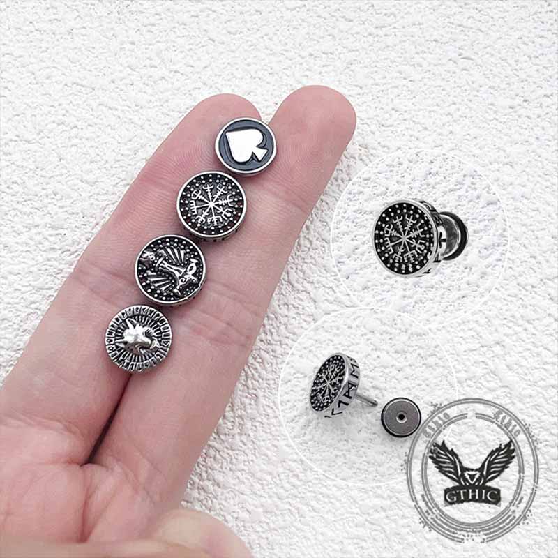 Retro Viking Pattern Stainless Steel Stud Earrings 03 | Gthic.com