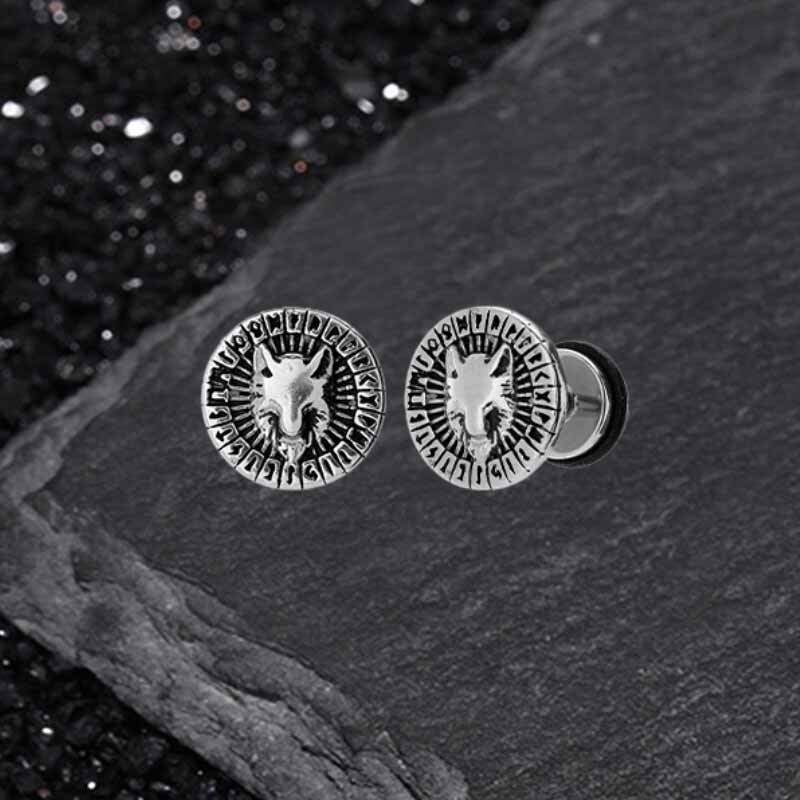 Retro Viking Pattern Stainless Steel Stud Earrings