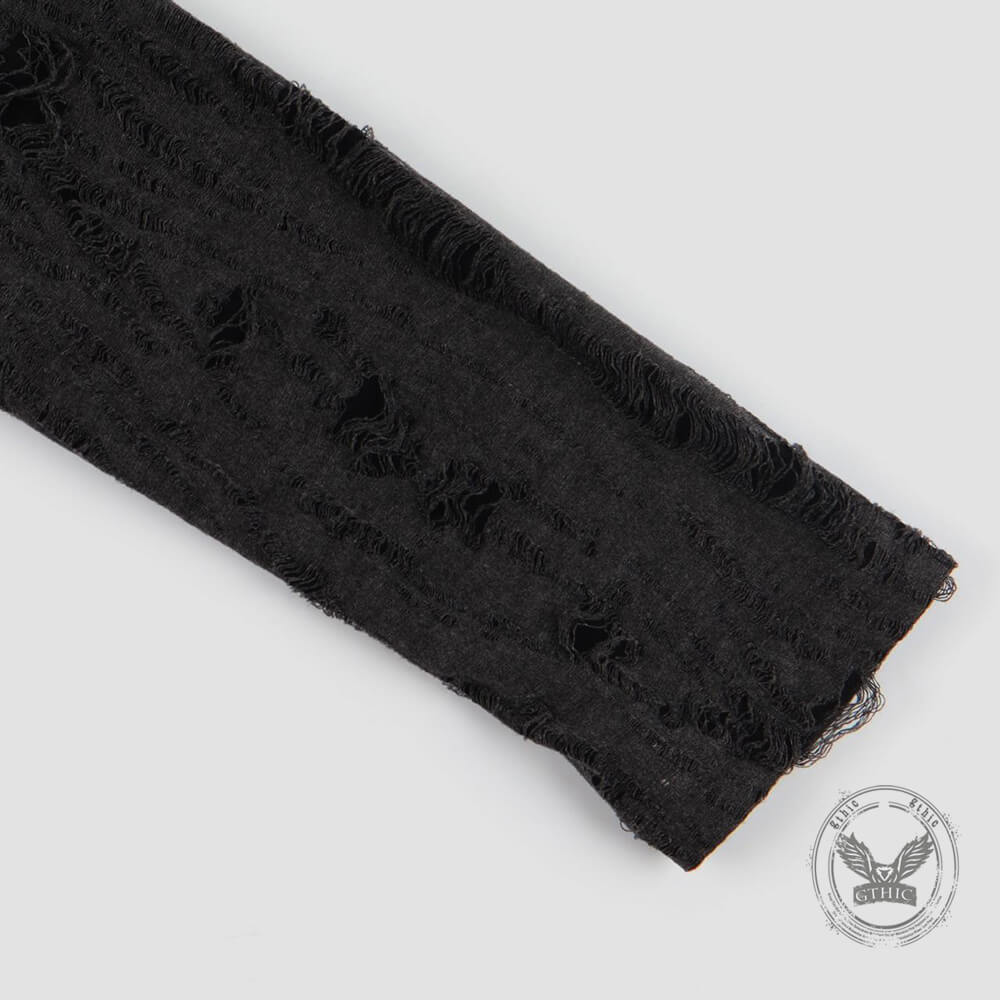 Retro Wasteland Punk Print Chain Backless Hooded Top