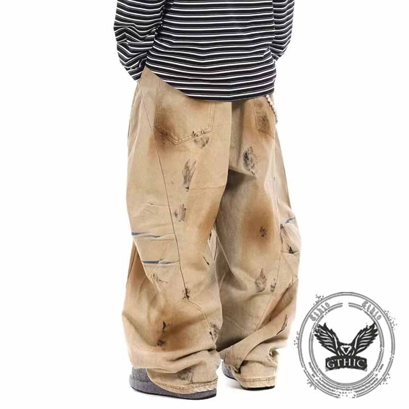 Pantaloni punk da uomo in cotone con stampa teschio patch