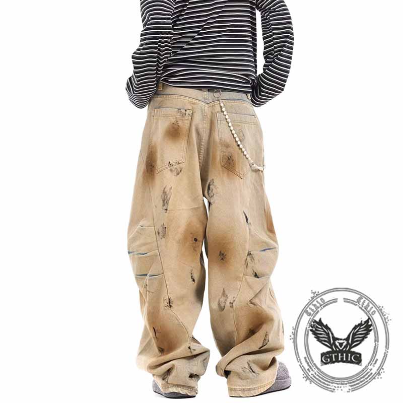 Pantaloni punk da uomo in cotone con stampa teschio patch