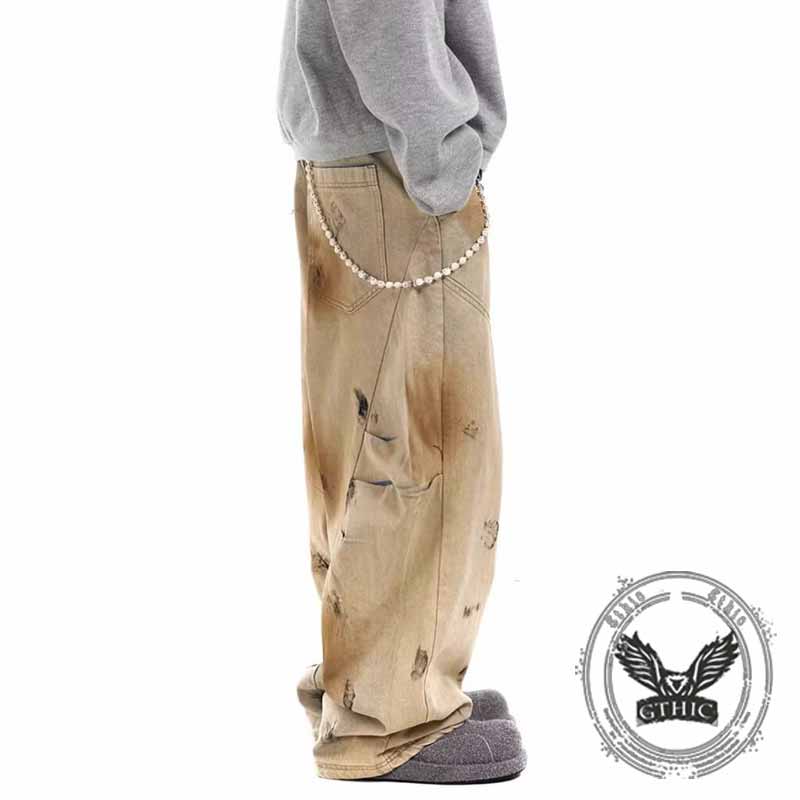 Pantaloni punk da uomo in cotone con stampa teschio patch