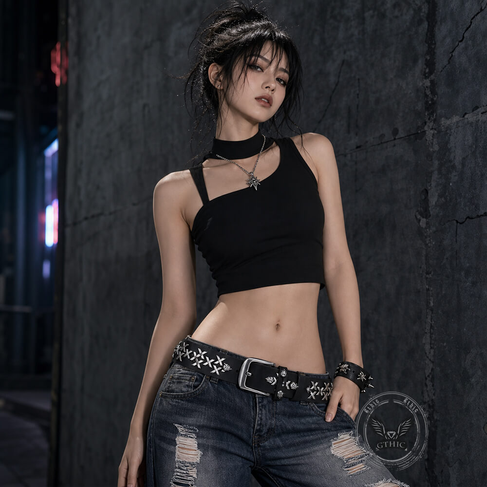 Retro Western-Style Flame Rivets Genuine Leather Belt | Gthic.com