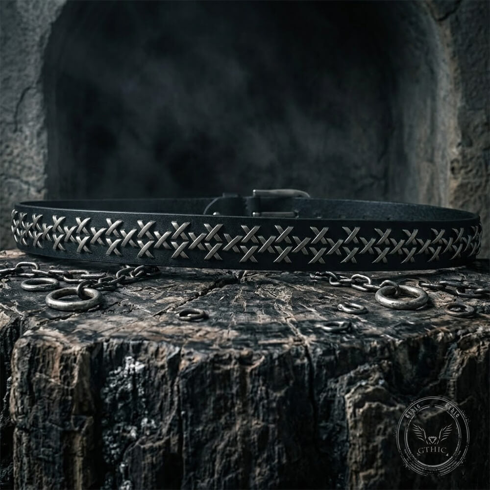 Retro Western-Style Flame Rivets Genuine Leather Belt