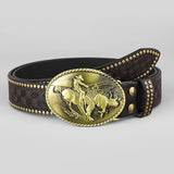 Retro Western Cowboy Bull Relief Pattern PU Leather Belt | Gthic.com