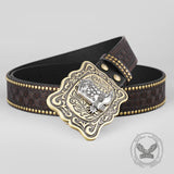 Retro Western Cowboy Bull Relief Pattern PU Leather Belt