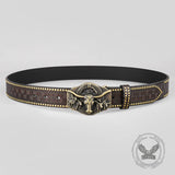 Retro Western Cowboy Bull Relief Pattern PU Leather Belt | Gthic.com