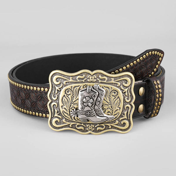 Retro Western Cowboy Bull Relief Pattern PU Leather Belt | Gthic.com