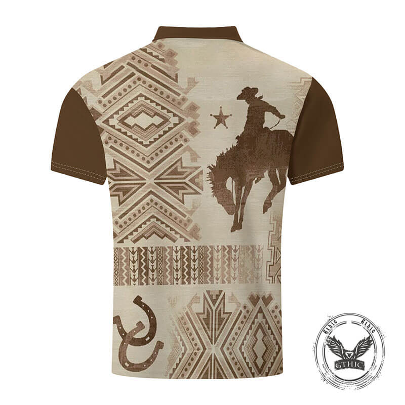 Retro Western Cowboy Print Short Sleeve Polo Shirt | Gthic.com