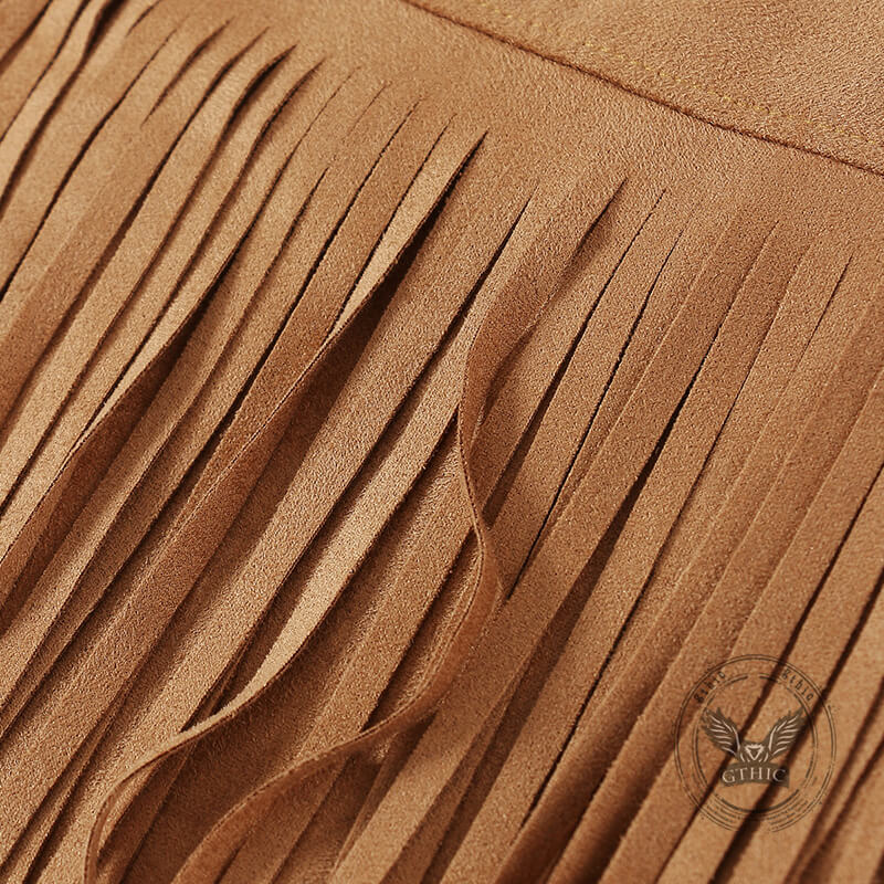 Retro Wild West Cowboy-Style Fringe Midi Skirt