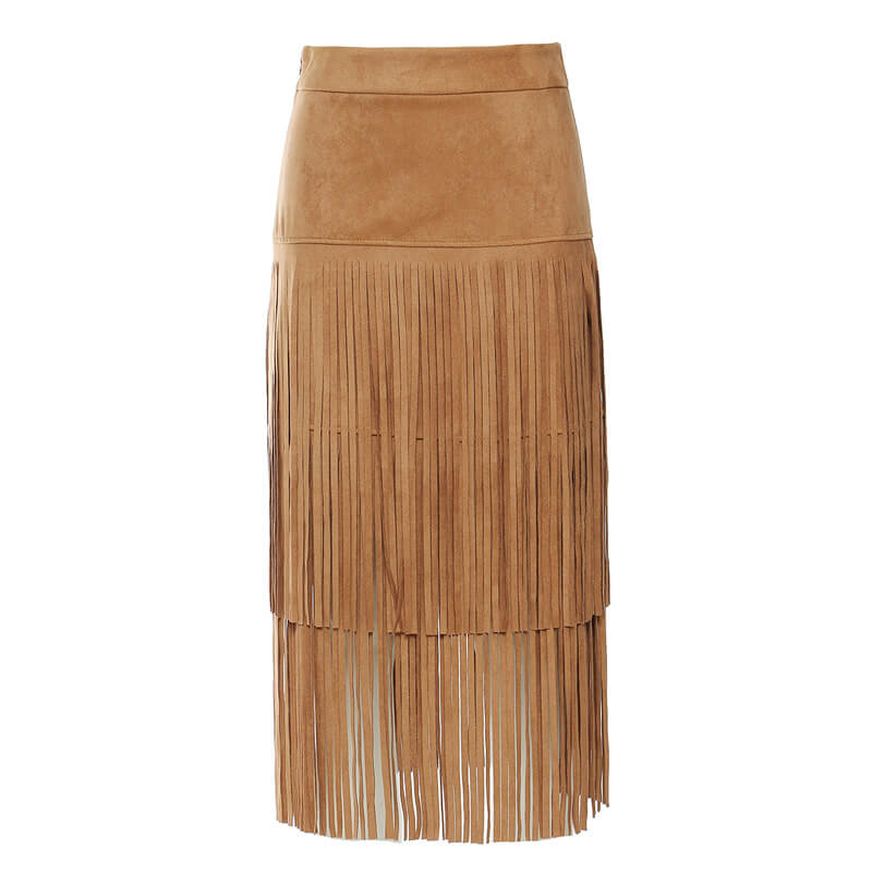 Retro Wild West Cowboy-Style Fringe Midi Skirt | Gthic.com