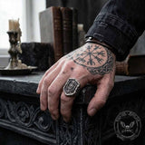 Retro Winged Skull Shield Cross Sterling Silver Ring | Gthic.com