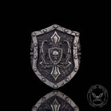 Retro Winged Skull Shield Cross Sterling Silver Ring | Gthic.com