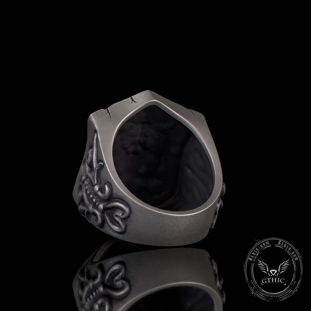 Retro Winged Skull Shield Cross Sterling Silver Ring