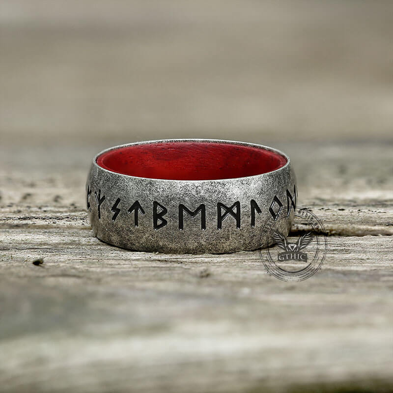 Retro Wood Runes Stainless Steel Viking Ring