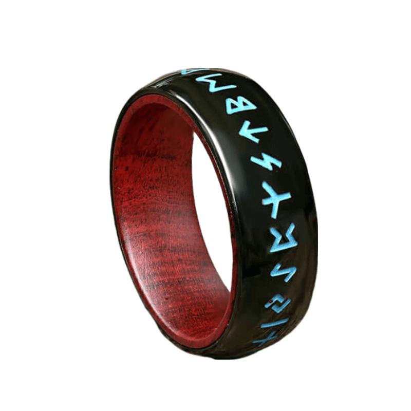 Bague viking en acier inoxydable avec runes en bois rétro