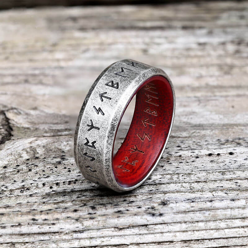 Retro Wood Runes Stainless Steel Viking Ring | Gthic.com