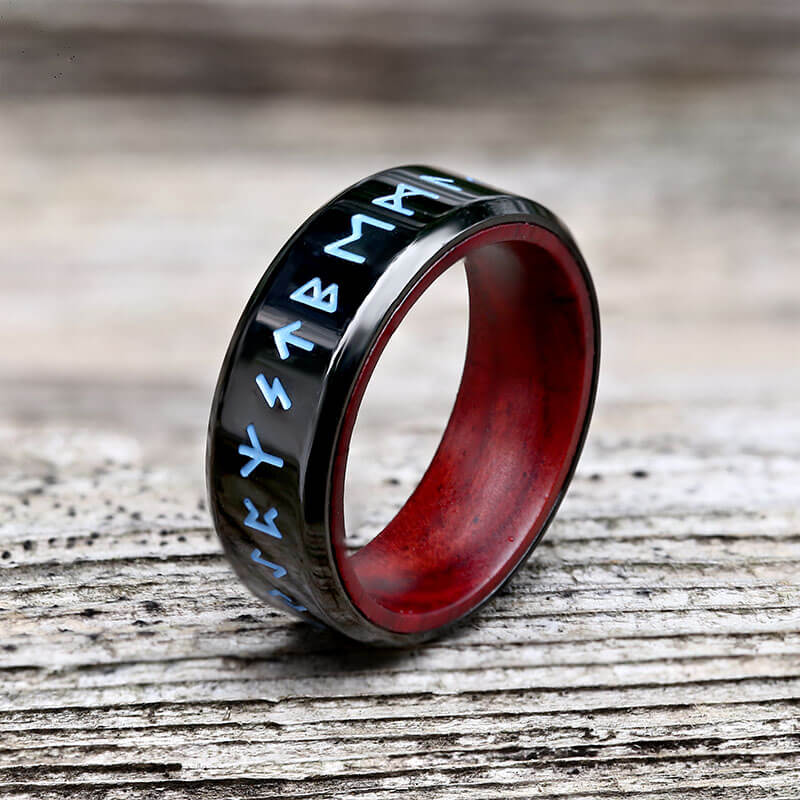 Retro Wood Runes Stainless Steel Viking Ring – GTHIC