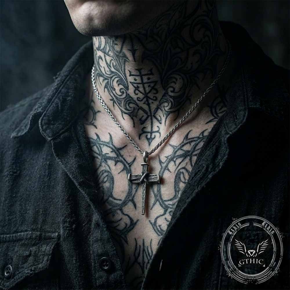 Retro Wooden Stake Cross Stainless Steel Pendant | Gthic.com