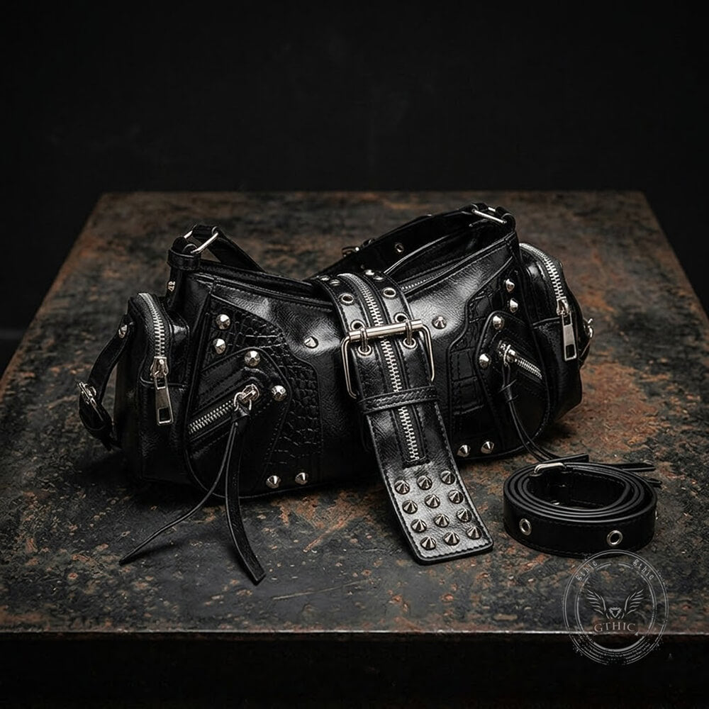 Retro Y2K Motorcycle Shoulder PU Leather Handbag | Gthic.com