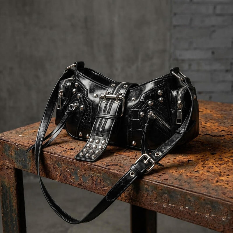 90s Bio-Politics バイオポリティクス レザー バングル y2k Retro Y2K Motorcycle Shoulder PU Leather Handbag – GTHIC