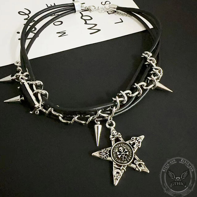 Rivet Skull Star Alloy Choker Necklace | Gthic.com