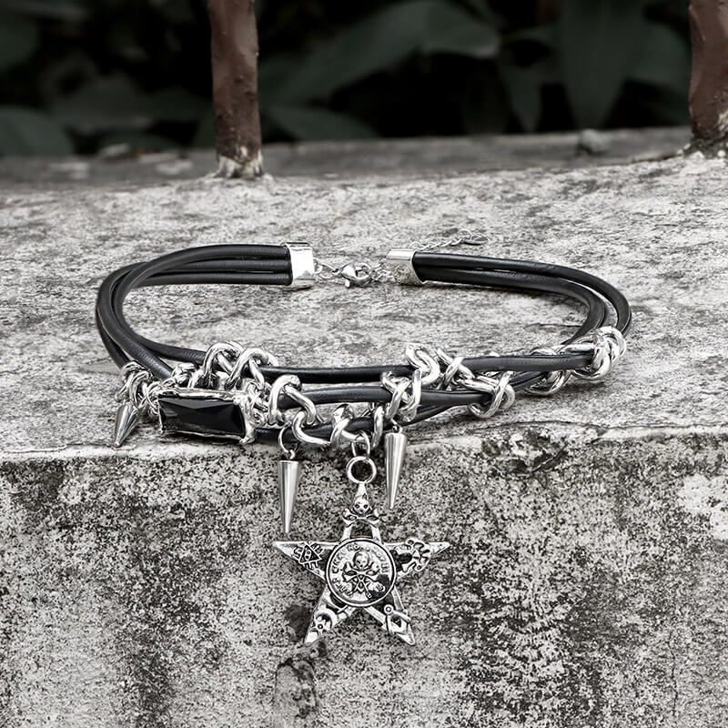 Rivet Skull Star Alloy Choker Necklace | Gthic.com