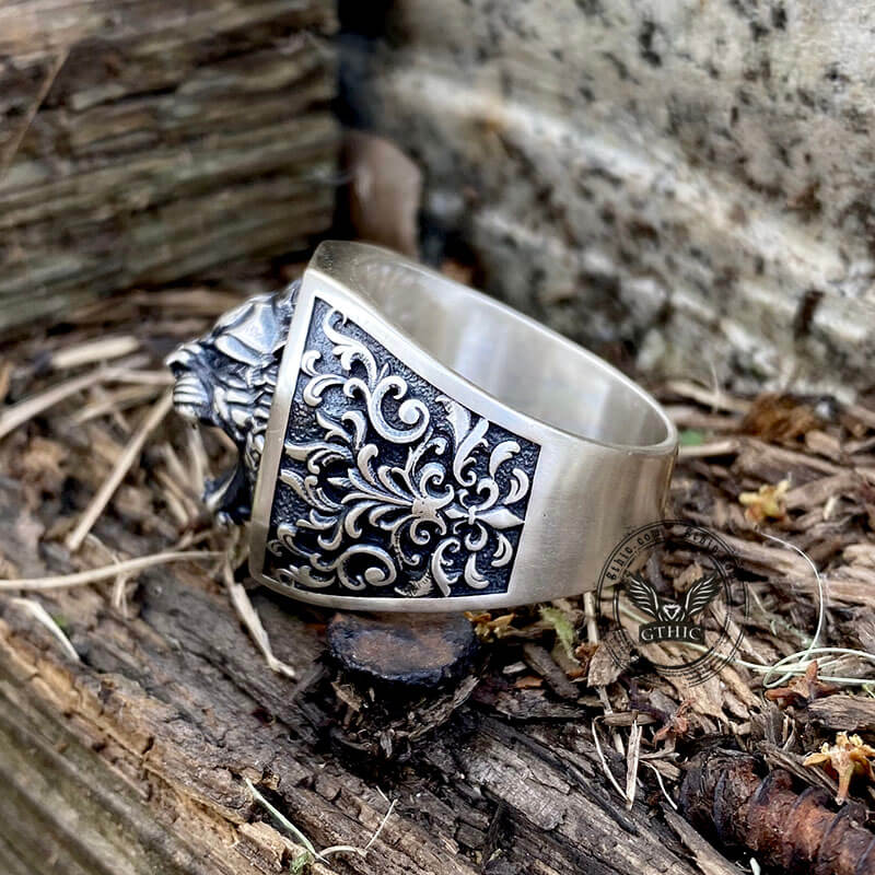 Roaring Lion Sterling Silver Ring | Gthic.com