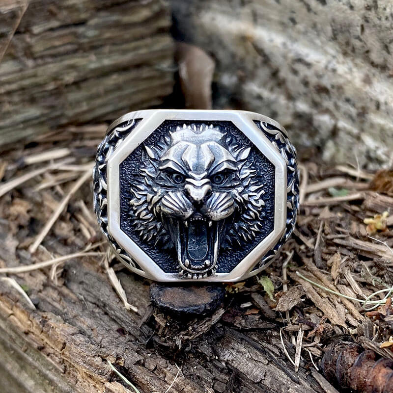 Roaring Lion Sterling Silver Ring | Gthic.com