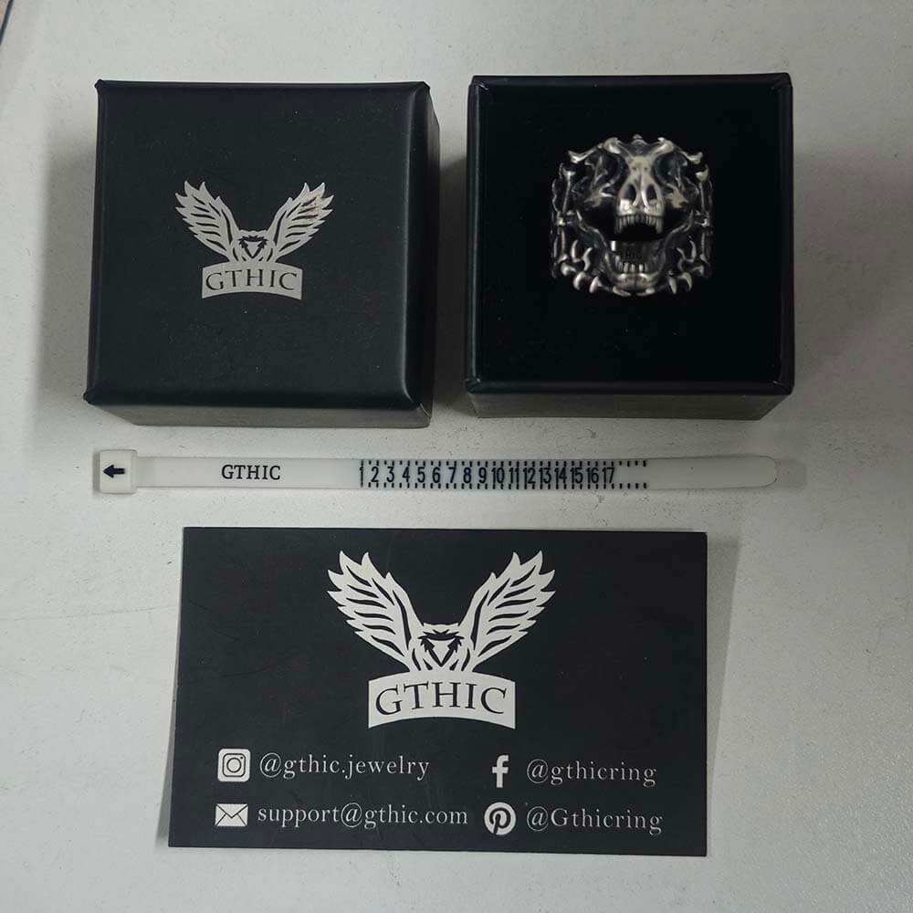 Roaring Tyrannosaurus Rex Skull Sterling Silver Ring