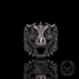 Roaring Tyrannosaurus Rex Skull Sterling Silver Ring | Gthic.com